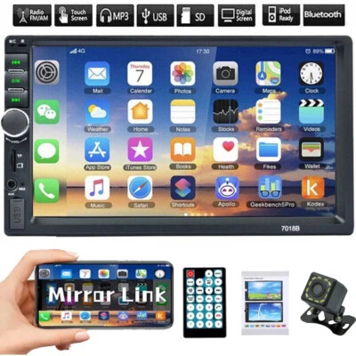 7" Double 2 DIN Car Stereo Radio MP5 Touch Screen Bluetooth FM USB + Rear Camera - Image 1 of 4