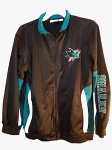 San Jose Sharks NHL TEAL/WHIT AND BLACK Windbreaker Jacket Size YOUTH XL - Picture 1 of 2