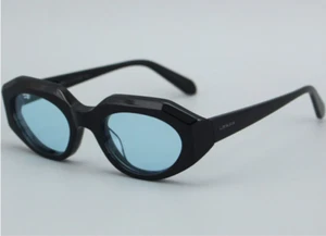 Occhiali da sole uomo e donna ovali neri lenti blu azzurre firmati Leziff Iwaki - Foto 1 di 2