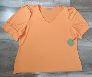 Ryegrass NWT Womens Size XXL Cantaloupe V-Neck Puffed Short Sleeve Blouse Top  - Picture 1 of 15