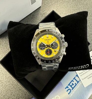 Seiko Prospex Speedtimer Solar Steel Bracelet Yellow Dial Watch - SSC929 NWT Foto 1 de 4