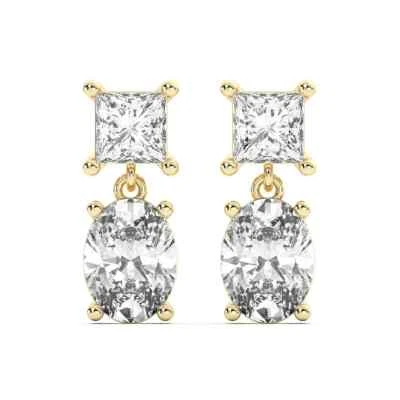 3 carat Princess Oval cut Solitaire Drop stud Earring Lab Grown Diamond stud - Image 1 of 4