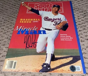 NOLAN RYAN SIGNED SPORTS ILLUSTRATED BAS TEXAS RANGERS BASEBALL MAGAZINE BECKETT - Picture 1 of 1