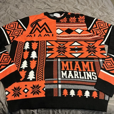 MLB Miami Marlins HTF Ugly Christmas Sweater Men’s Size XL By Klew Cover