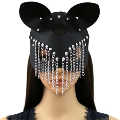 Fashion Sexy Chain Tassel Mask Women Masquerade Party Cosplay Bunny Leather Mask - Image 1 of 4