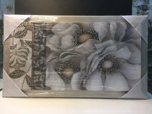 QUADRO MODERNO CON CORNICE TORTORA E TELA CON FIORI E GLITTER 80x46 cm - Imagen 1 de 3