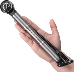 Grey Bike Pump Portable- Mini Bicycle Pump with Pressure Gauge Fits Presta and S - Picture 1 of 12