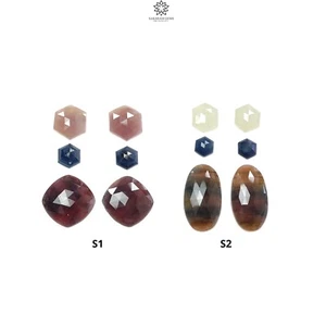 Natural Untreated Multi Sapphire Gemstone Fancy Shape Rose Cut Slices 6pcs Set - Picture 1 of 11