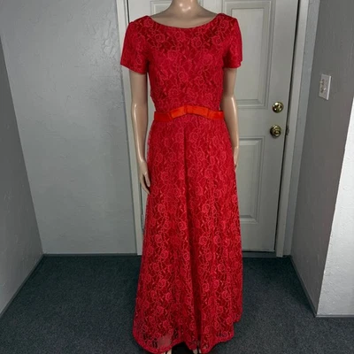 Vintage 70s 80s Party Dress Formal Lace Maxi Evening Taffeta Long W24 - Image 1 of 4