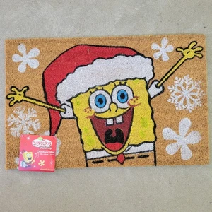 SpongeBob SquarePants Christmas Coir Door Mat 18”x28” Doormat Santa Hat Snowflak - Picture 1 of 9