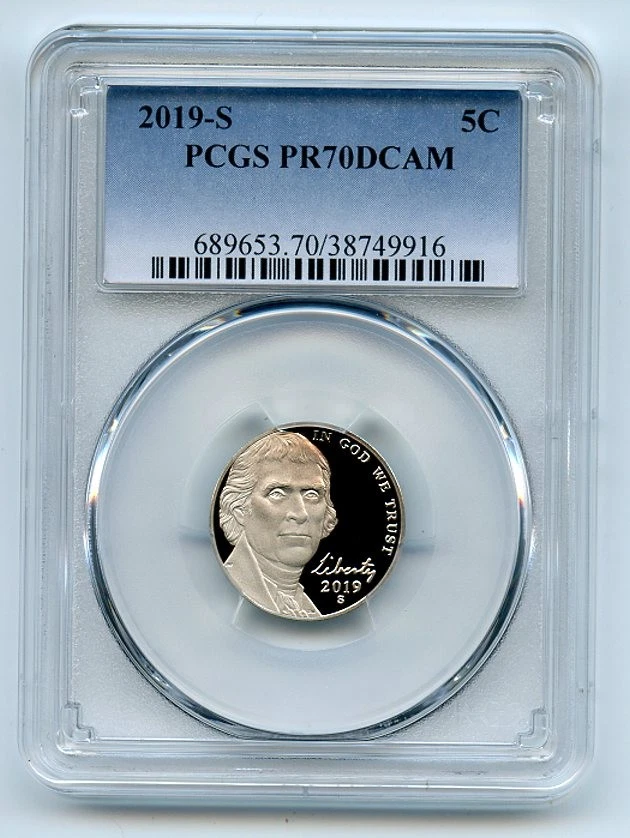 2019 S 5C Jefferson níquel PCGS PR70DCAM - Imagem 1 de 1