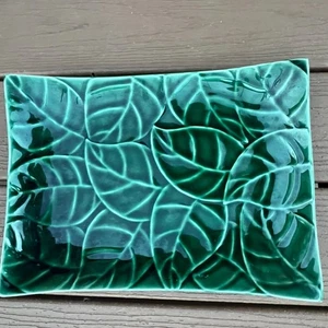 Pier 1 Piatto Servizio Foglie di Giada Rettangolare Gres Maiolica 13"x 10" Sushi - Foto 1 di 5