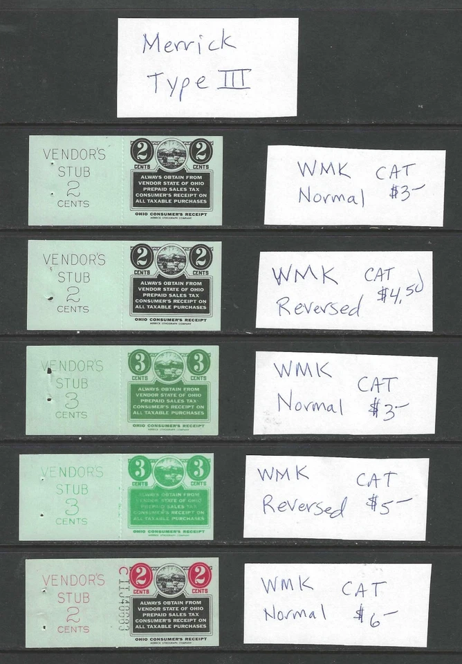 STATE OHIO SALES TAX PREPAID REVENUES w/ RECEIPT TYPE 3 MERRICK STUDY CAT $21.50 - Image 1 of 1