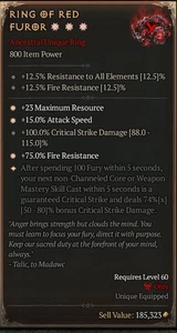 Ring of Red Furor 3GA Barbarian Ring ETERNAL REALM NON-SEASON SC D4 PS5 - Bild 1 von 1