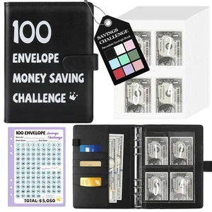 100 Envelopes Money Saving Challenge Binder, A5 Savings Challenges Book with ... - Picture 1 of 7