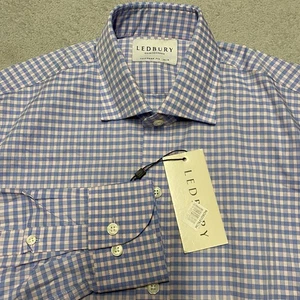 Ledbury Hemd Herren 15 Small blau rosa kariert Tailored Fit Preppy Classic NEU - Bild 1 von 9