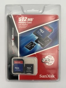 VERIZON SanDisk 512 MB Memory Card 3 in 1 W/ Adapters SD Micro SD Mini SD - Picture 1 of 2