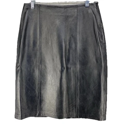 Jaclyn Smith Classic Leather Skirt Womens 8 Black Knee Length Lined Vintage - Image 1 of 4