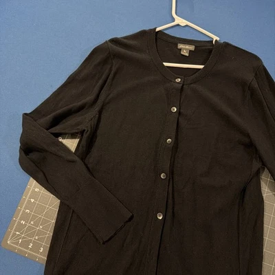 Eddie Bauer Cardigsn Sweater Womens XL Tall Black Button-Up Classic Cabin - Image 1 of 4