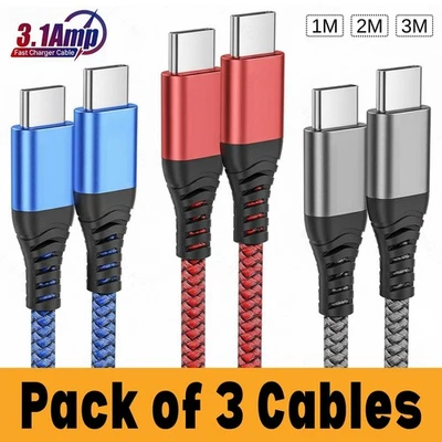 Type C to Type C Cable PD 60W Fast Charger Braided Long USB Lead LED For Samsung - Image 1 of 4