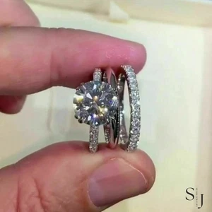 2.50 CT Round Cut VVS1 Moissanite Wedding Bridal Ring Set Solid 14K White Gold - Picture 1 of 12