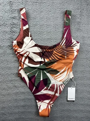 Купальник цельный женский Vitamin A XXL с глубоким круглым вырезом полное покрытие принт с несколькими ладонями - Изображение 1 из 4