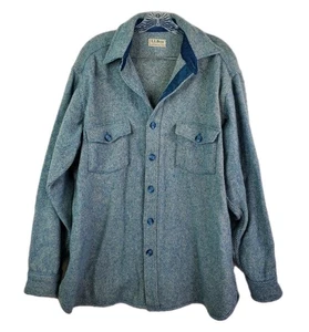 Vtg 1950’s LL Bean Northwoods 100% Wool Shirt Button Front Blue XL/XXL Flannel - Picture 1 of 9