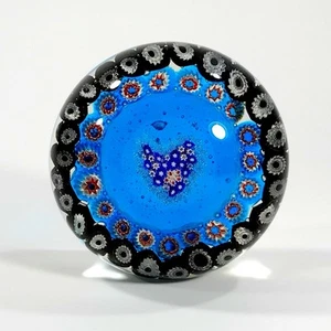 Millefiori Love Heart Art Glass Dome Paperweight Concentric Canes - Blue Black - Picture 1 of 5