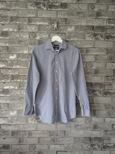 Jaeger Mens Modern Fit Shirt Blue White Check 100% Cotton Long Sleeve Smart UK L - Picture 1 of 6