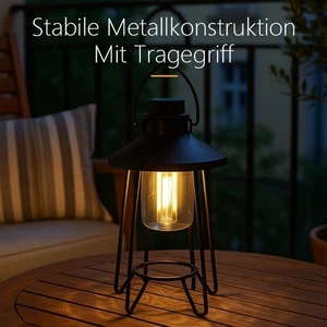 LED Tischlampe Vintage Laterne Design 3 Farbtemperaturen USB Deko Schwarz - Bild 1 von 6
