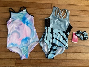 2 Gymnastics Justice Leotard Sz 5/6 Ombré tie dye 2 pc. Lot Sparkly - Picture 1 of 3