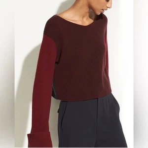 Vince Colorblock Kaschmir Pullover Pulli in Black Cherry/ Merlot 100% Kaschmir - Bild 1 von 10