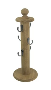 Primitive Turned Wood 6 Hook Countertop Kitchen Mug Rack Key Holder - Picture 1 of 3