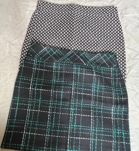WOMEN'S Mini SKIRT BLACK WHITE Geometric And Green Tartan Plaid Size 6 - Picture 1 of 16
