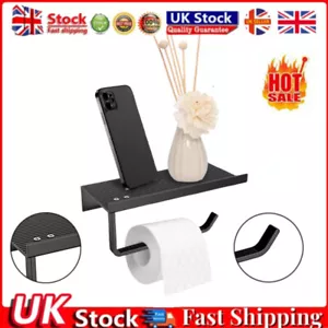 Toilet Paper Holder with Shelf Wall Mounted Toilet Paper Holder Black Aluminium - Picture 1 of 9