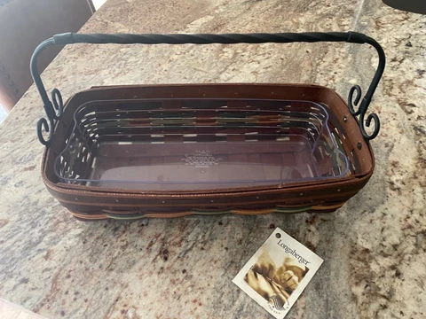 Longaberger Autumn Roads Artisan Bread Basket W/ Wrought Iron Handle +Protector Cover