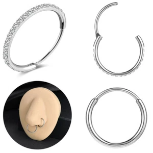 2Pcs Stainless Steel Nose Rings Zircon Cartilage Helix Earring Septum Piercing - Picture 1 of 22