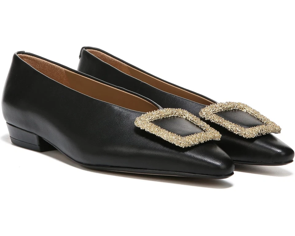 Sam Edelman Z4901* 黑色皮革 Janina 尖头平底乐福鞋 8 W 码 — 第 1/4 张图片