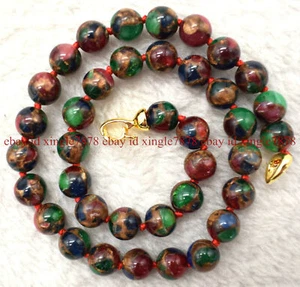 Genuine 10mm AAA++ Natural Green Gold in Quartz with Pyrite Gems Necklace 20" - Picture 1 of 12