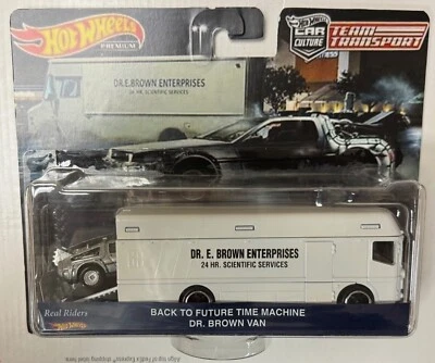 Back To The Future Delorean Dr. Brown Custom Hot Wheels Team Transport w/ RR * - Image 1 of 2