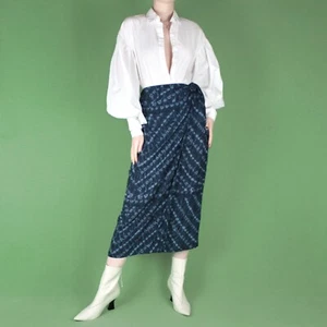 VINTAGE 90s Blue Tie Dye Grunge Boho Hippy Midi Wrap Buckle Skirt Medium 12 - Picture 1 of 11