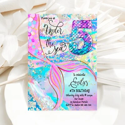ВЫ ПЕЧАТАЕТЕ, персонализированное цифровое приглашение русалки на 5-й день рождения девочки - Изображение 1 из 2