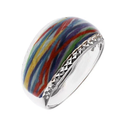 Damen Ring echt Silber 925 Sterling rhodiniert bunte Emaille Sterlingsilber - Bild 1 von 4