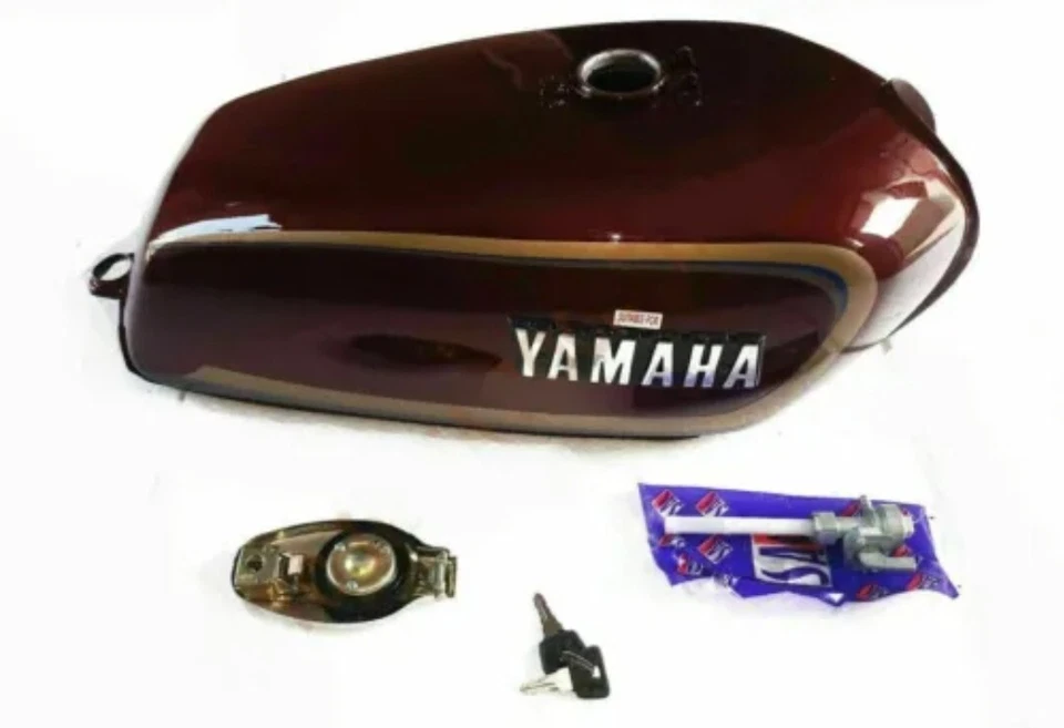 Petrol Fuel Gas Tank Steel Maroon With Chrome LID Cap For Yamaha RX100 RX125 - Image 1 of 1