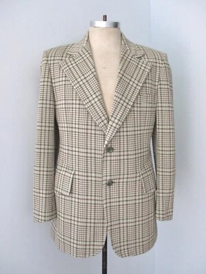 Blazer chaqueta de proxeneta 41R vintage años 70 Richman Bros fecha 1974 verde a cuadros tejido poli Foto 1 de 4