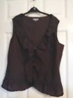 Brown Ruffle Front Sleeveless Blouse By Peruna Size 14