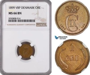 AG723, Denmark, Christian IX, 1 Ore 1899 VBP, Copenhagen, NGC MS66BN, Pop 2/0 - Picture 1 of 1