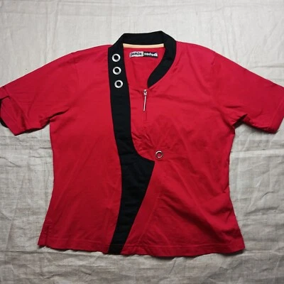 Camisa de golf roja Jamie Sadock pequeña 1/4 cremallera elástica arte abstracto para usar retro Foto 1 de 4