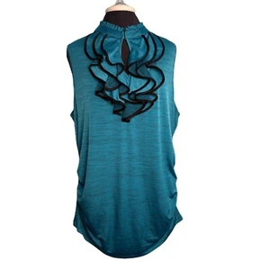 Plus Size Blouse Shirt Tunic Top Women 3X Blue Black Sleeveless Ruffle Workwear - Picture 1 of 11