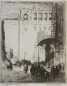 George Elmer Browne -Signed Etching "Train Trestle, New York" 1927 - Picture 1 of 4